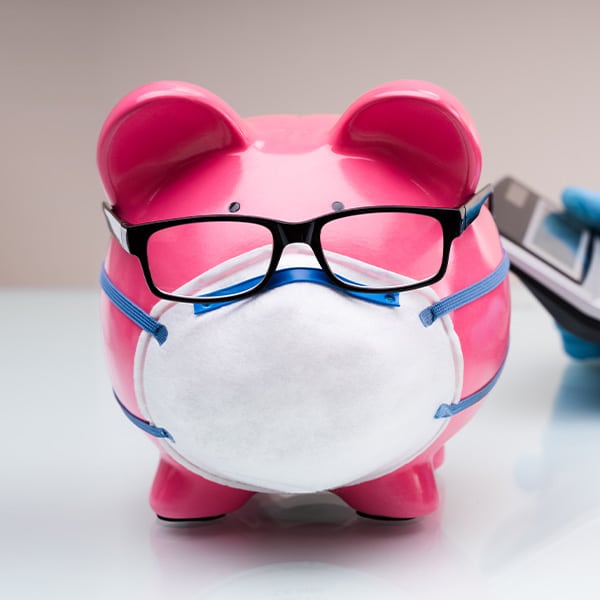 piggy bank with a mask