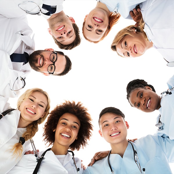 Group of medical professionals in a circle